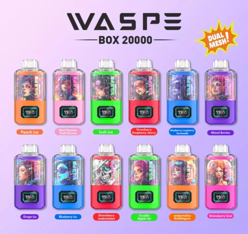 WASPE 20000 Puffs Dual Mesh Box Alacsony nikotintartalmú nagykereskedelmi gyári forrásból, változatos ízekkel egy új gőzölési élményért (21)