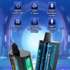 Premium JNR Radiance 31000 Puffs Smart Display Rechargeable Vape Wholesale Supply