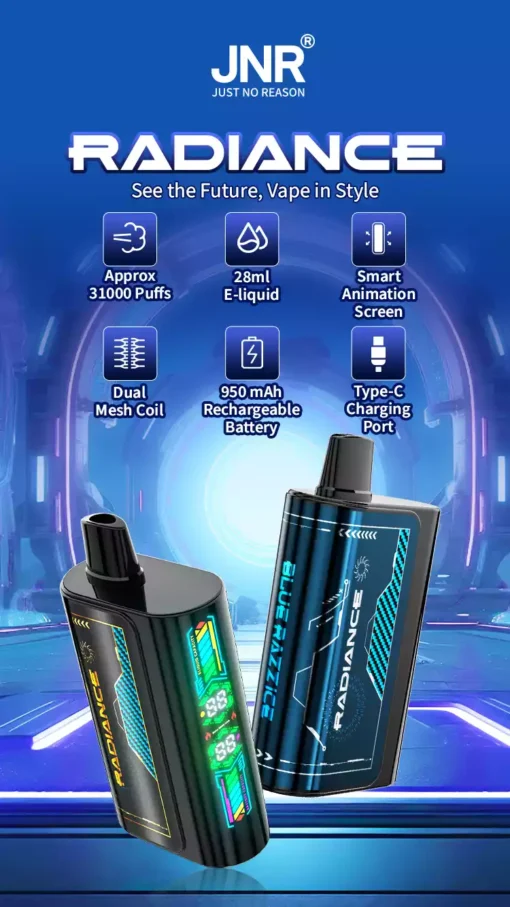 Premium JNR Radiance 31000 Puffs Smart Display Rechargeable Vape Wholesale Supply