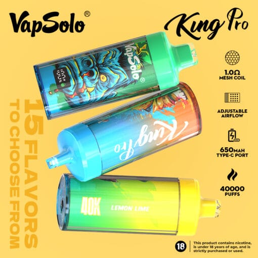 High Output Vapsolo KING PRO 40K Disposable with Mesh Coil and Compact Power Solution
