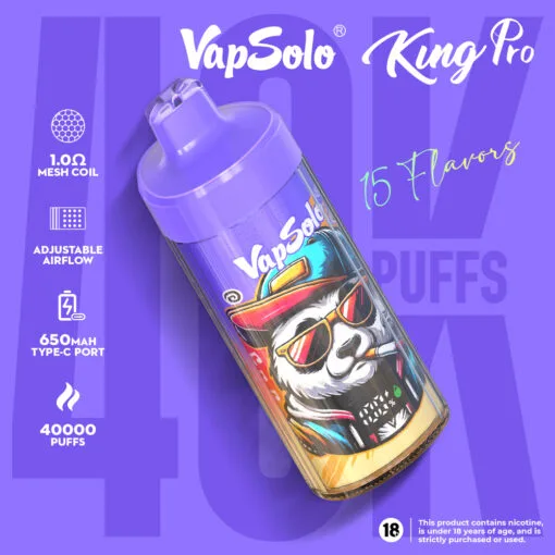 High Output Vapsolo KING PRO 40K Disposable with Mesh Coil and Compact Power Solution