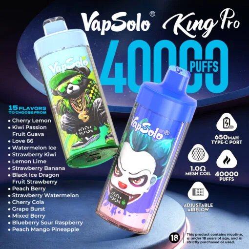 High Output Vapsolo KING PRO 40K Disposable with Mesh Coil and Compact Power Solution