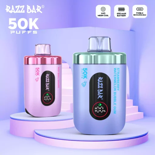 High Performance RazzBar 50K Puffs Rechargeable Disposable Vape Offering 2 and 5 Percent Nicotine