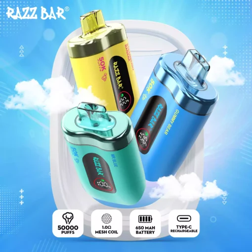 High Performance RazzBar 50K Puffs Rechargeable Disposable Vape Offering 2 and 5 Percent Nicotine