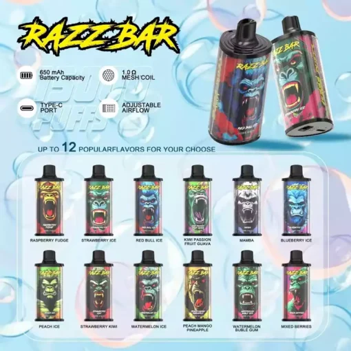 High Quality Razzbar 15000 Puffs Rechargeable Disposable Vape Featuring Salt Nicotine