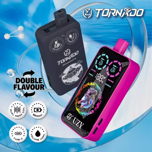 High Quality UZY TORNADO 30000 Double Flavors Disposable Vape Featuring Fast Type C Charging and Nicotine Variety