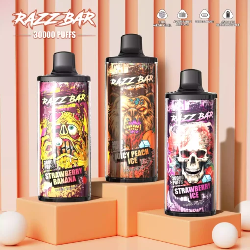 Quality Assured Razzbar 30000 Puffs Salt Nicotine Vape With Nicotine Options At 2 and 5 Percent