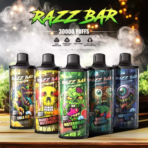 Quality Assured Razzbar 30000 Puffs Salt Nicotine Vape With Nicotine Options At 2 and 5 Percent