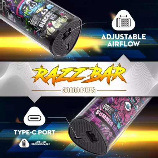 Quality Assured Razzbar 30000 Puffs Salt Nicotine Vape With Nicotine Options At 2 and 5 Percent