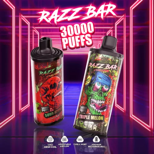 Quality Assured Razzbar 30000 Puffs Salt Nicotine Vape With Nicotine Options At 2 and 5 Percent