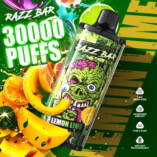 Quality Assured Razzbar 30000 Puffs Salt Nicotine Vape With Nicotine Options At 2 and 5 Percent