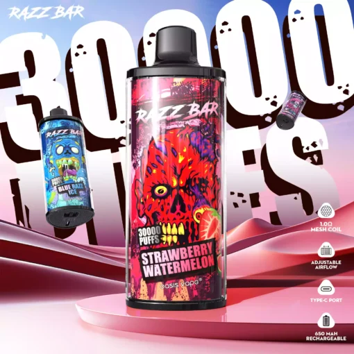 Quality Assured Razzbar 30000 Puffs Salt Nicotine Vape With Nicotine Options At 2 and 5 Percent