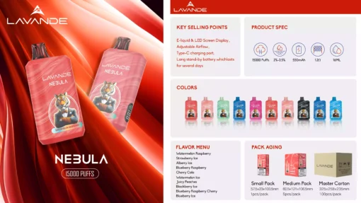 Top Quality Rechargeable Disposable Vape Lavande NEBULA 15000 Puffs with LED Screen