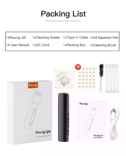 Bulk Supply of Pluscig Q9 Heat Not Burn Device Featuring 3350 mAh Battery and Automatic Cleaning